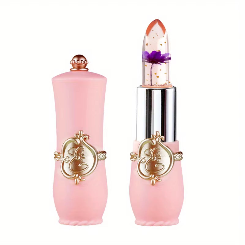 Crystal Flower Jelly Lipstick, Long Lasting Nutritious Lip Balm Lips Moisturizer Temperature Color Change Lip Gloss