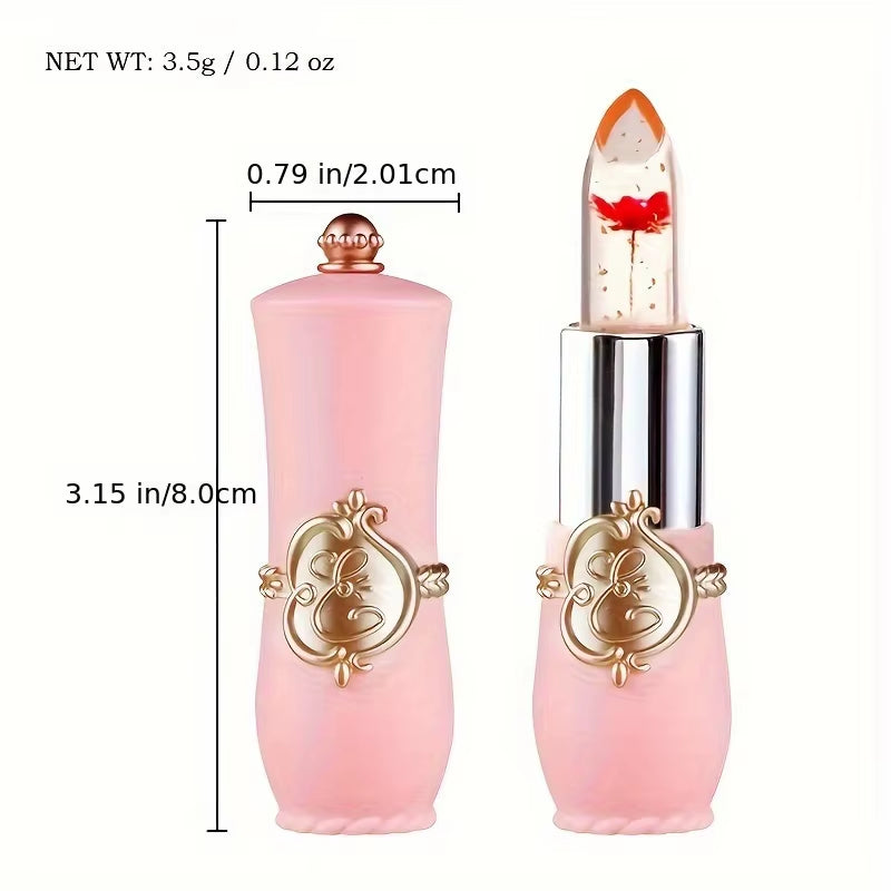 Crystal Flower Jelly Lipstick, Long Lasting Nutritious Lip Balm Lips Moisturizer Temperature Color Change Lip Gloss