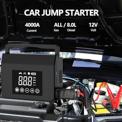 【Hieha】Portable Car Jump Starter, 4000A Car Battery Jump Starter with 150PSI Tire Inflator, 12V Car Battery Jump Starter, 15000Mah Power Bank, with LED Light