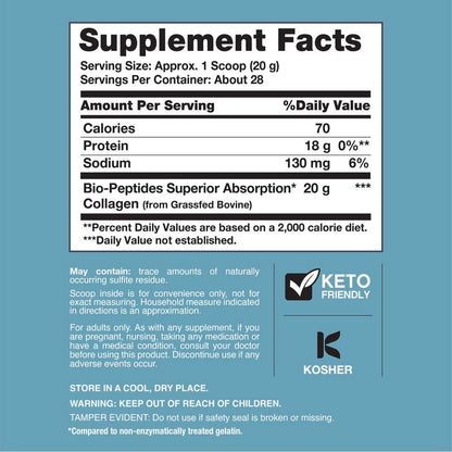 Neocell Collagen Bio-Peptides Powder 20Oz - Grassfed Protein Supplement - Advanced with 18 Essential Amino Acids