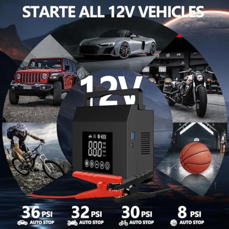 【Hieha】Portable Car Jump Starter, 4000A Car Battery Jump Starter with 150PSI Tire Inflator, 12V Car Battery Jump Starter, 15000Mah Power Bank, with LED Light