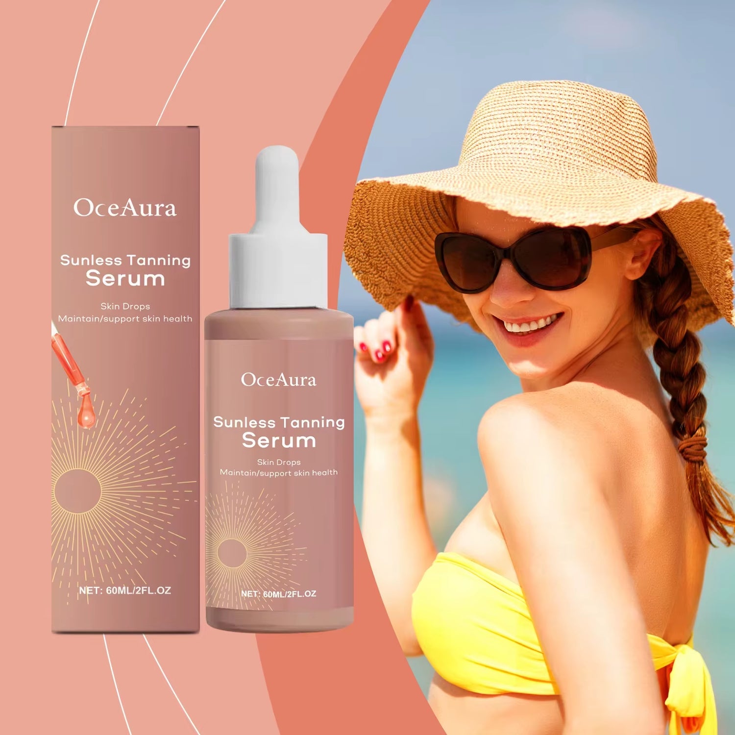 Self Tanning Drops Enhance Skin Melanin Liquid Bronzer Natural Tanner for Body Face Preventing Sunburn Sunless Tanning Products