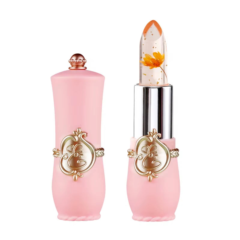 Crystal Flower Jelly Lipstick, Long Lasting Nutritious Lip Balm Lips Moisturizer Temperature Color Change Lip Gloss