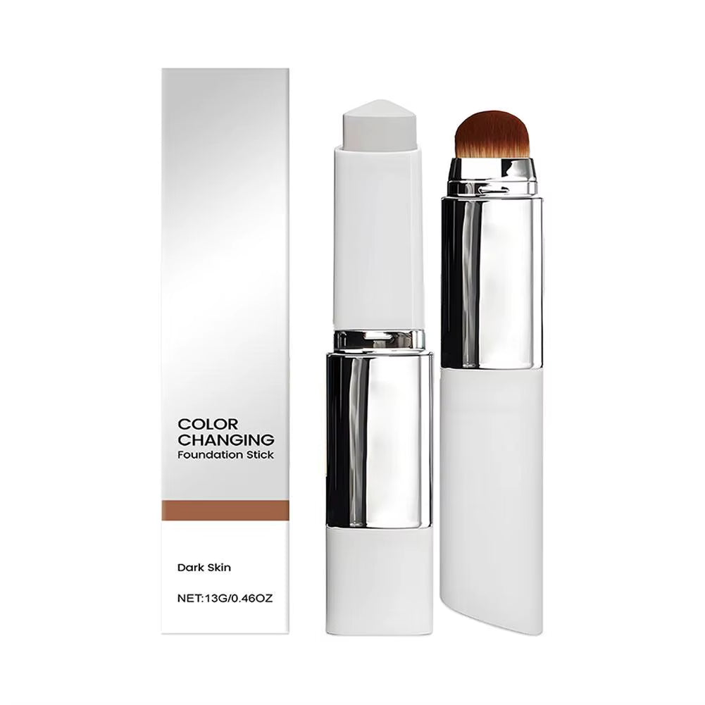 Color Changing Foundation Stick Brightens Concealer Stick Ouble Head with Brush Lightweight Moisturizing Brightening Cosmetics