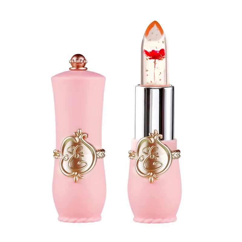 Crystal Flower Jelly Lipstick, Long Lasting Nutritious Lip Balm Lips Moisturizer Temperature Color Change Lip Gloss